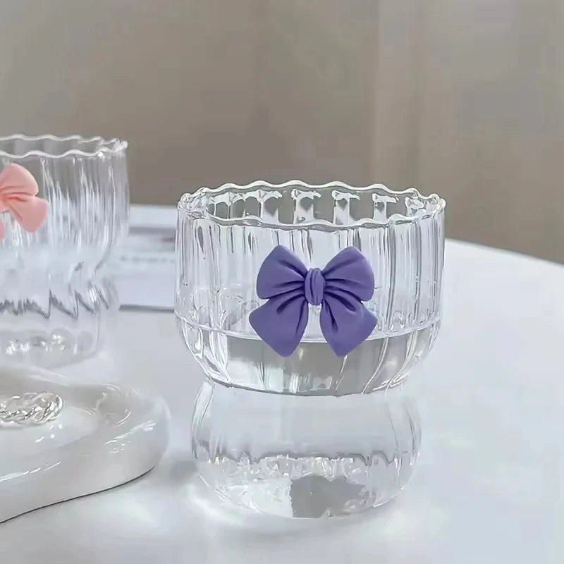 1 pz carino fiocco tazza di vetro tazze di acqua a strisce trasparenti tazza di caffè d'acqua a strisce per birra bevande al latte cocktail acqua potabile strumento