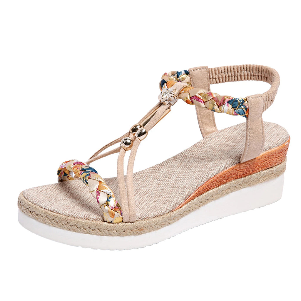 Sandali da Spiaggia con Zeppa in TPR per Donna, Sandali Bohémien con Piattaforma e Perline di Diamante per Interni ed Esterni, Palestra, Piscina, Vacanze, Feste