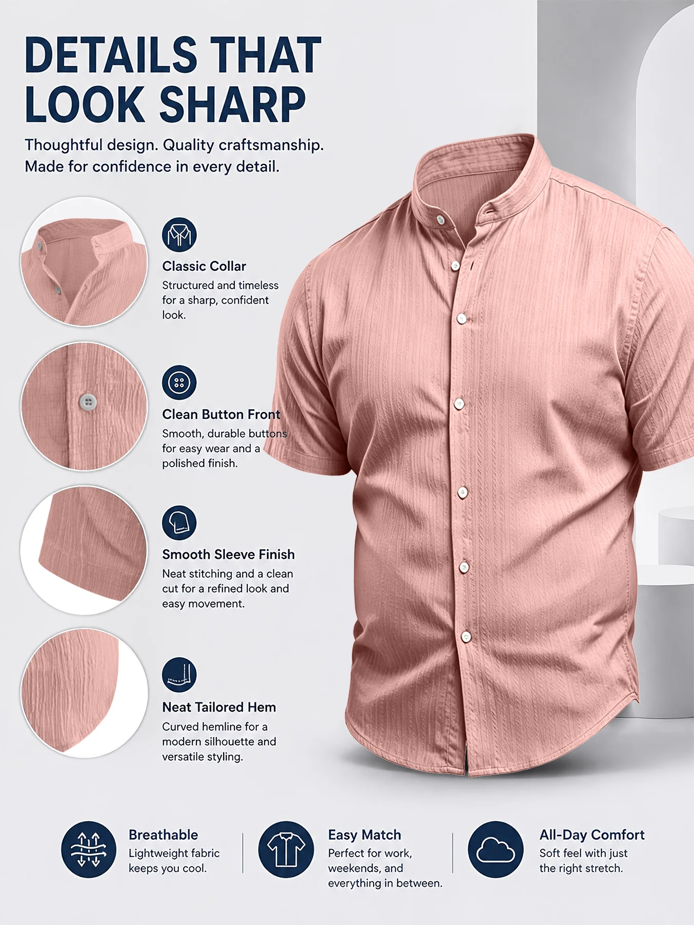 Camicia Casual da Uomo Taglie Forti 2XL-6XL Estiva Traspirante a Maniche Corte con Bottoni per Vacanze al Mare in Tessuto Morbido Testurizzato Vestibilità Ampia