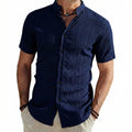Camicia da uomo a maniche corte con colletto rialzato, testurizzata, traspirante, casual, estiva