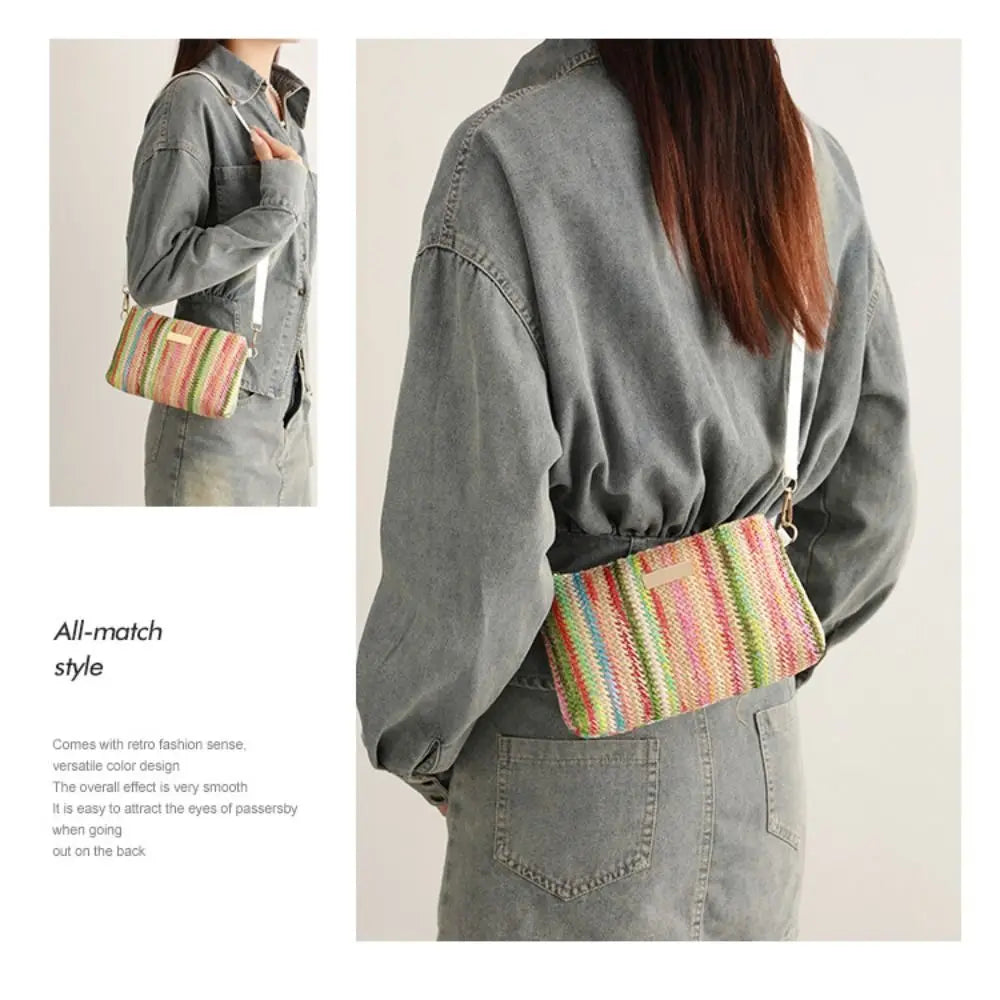 Elegante borsa in tessuto arcobaleno colorato Organizzatore da viaggio Borsa a tracolla portatile Tracolla regolabile Borsa a tracolla per ragazze Gita casual