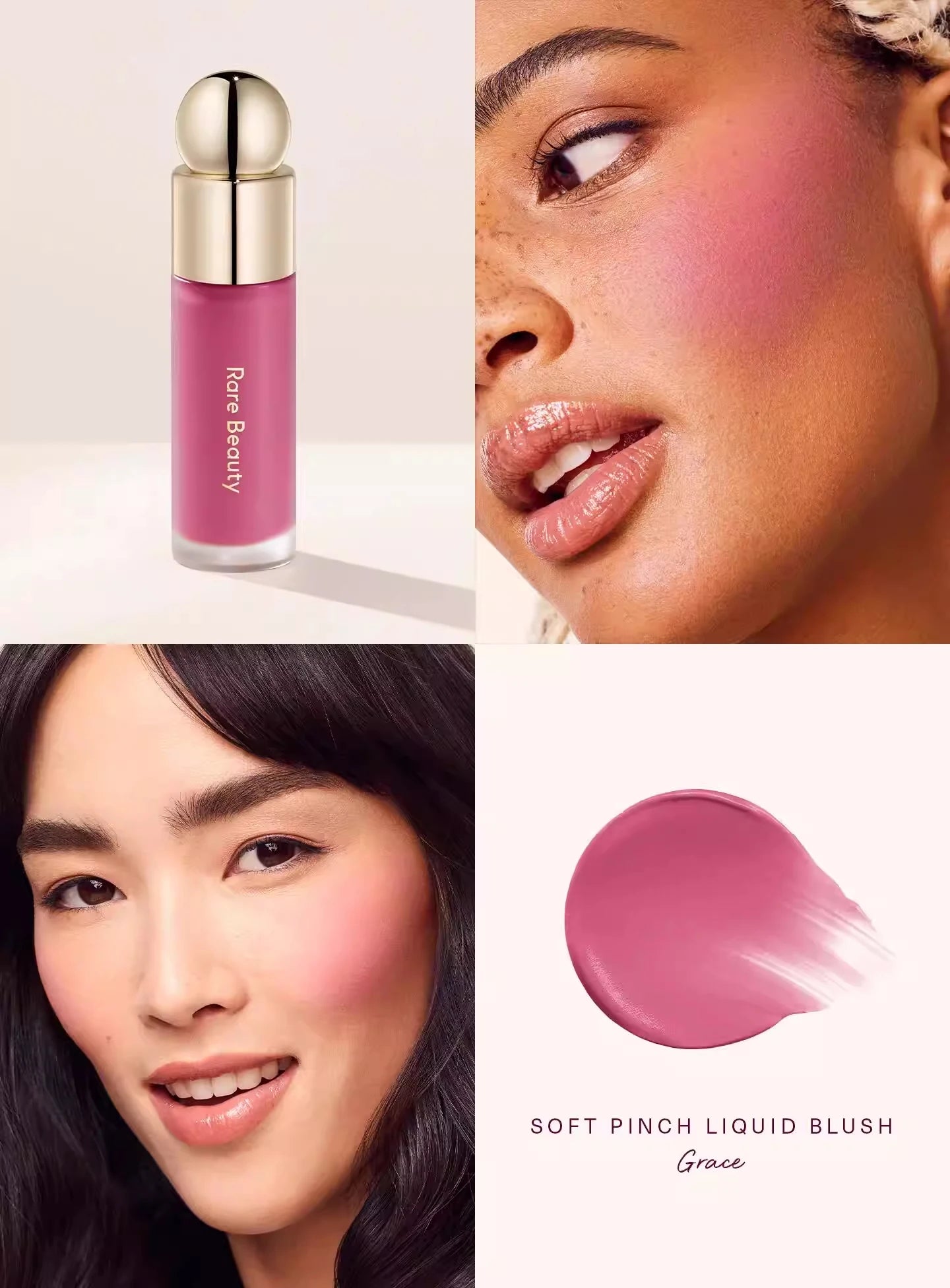 Set di blush Rare Beauty: Blush liquido effetto purè di patate, Blush in polvere che esalta il colore della pelle, con texture fine, facile da applicare e sfumare.