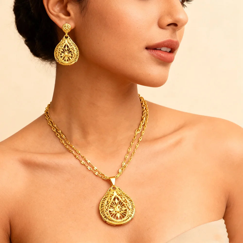 dubai gold jewelry set for women wedding party necklace earrings sets indian jewelry set free shipping bridal costume gifts