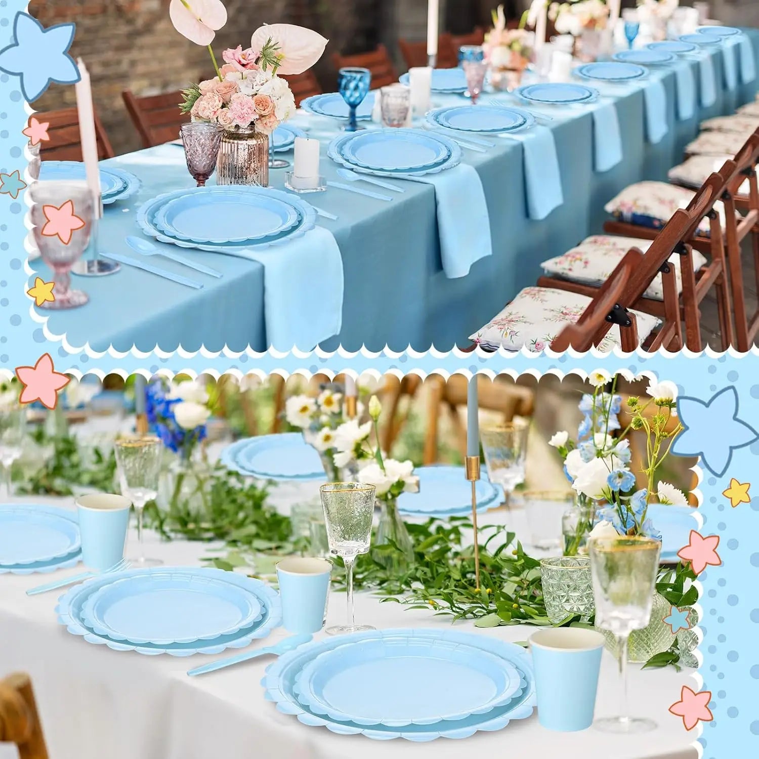 Forniture per feste di compleanno in pizzo azzurro Stoviglie usa e getta blu Tovagliolo di carta Tazza Piatto Tovaglia per la decorazione di nozze ﻿