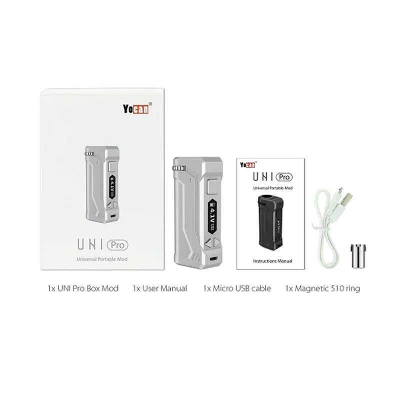 Originale Yocan UNI Pro Box Mod batteria integrata da 650mAh Display OLED 510 Thread 10 secondi sigaretta elettronica Pre-calore Vape