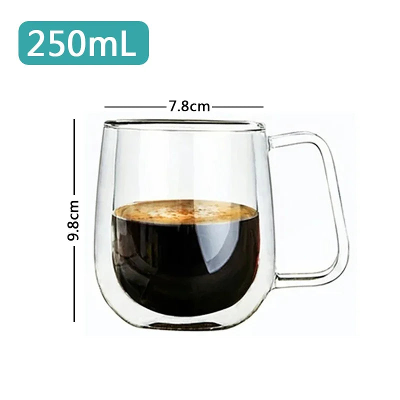 Tazza da caffè in vetro trasparente Latte Whisky Tè Birra Doppio creativo Resistente al calore Cocktail Vodka Tazza da vino Bicchiere Bicchieri Regalo