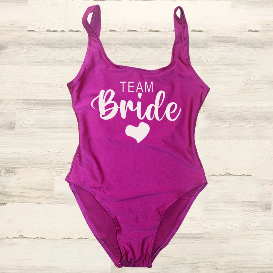 S-3XL costume da bagno intero donna Team Bride Summer Swimwear Higt Cut Low Back costume da bagno addio al celibato costume da bagno Beachwear