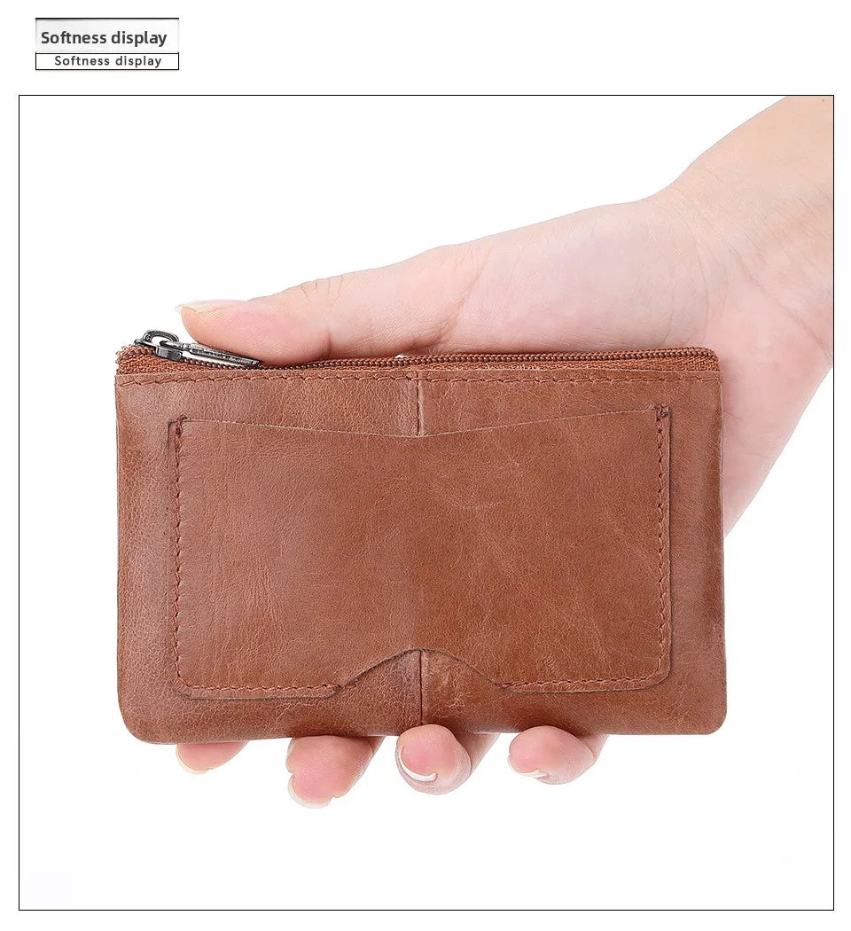 Piccolo Portacarte in Pelle di Vacchetta per Uomo e Donna, Portamonete Sottile, Porta Carte di Credito e Portachiavi