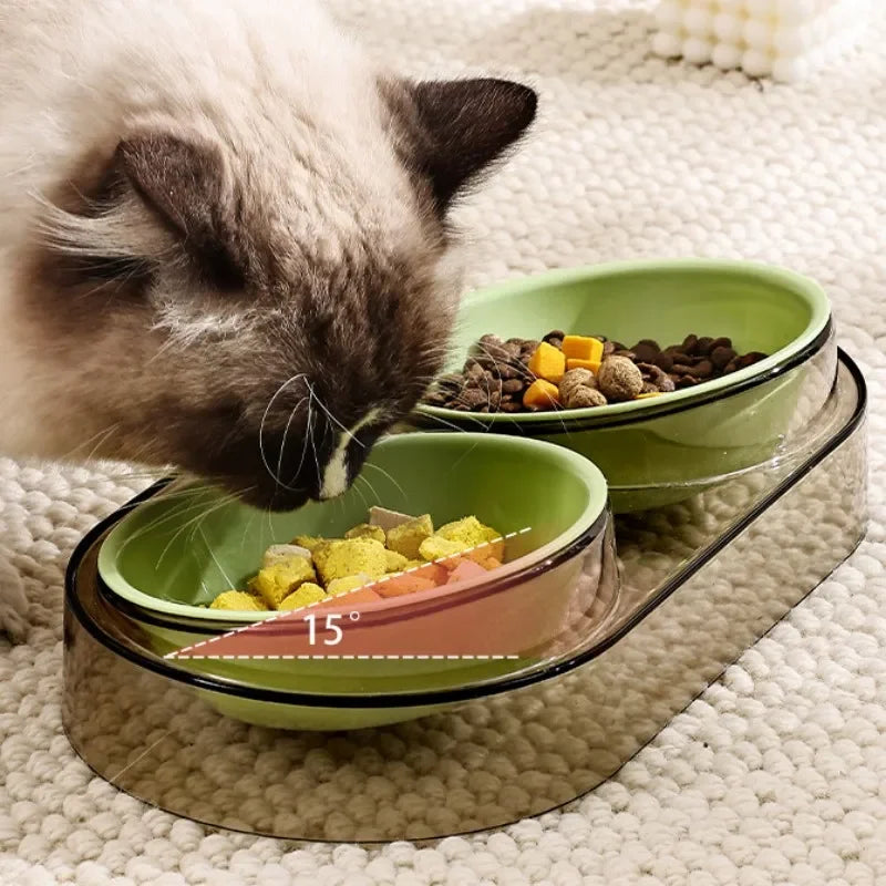 Dog Food Bowl Adjustable Cat Water Bowl Double Bowls for Dogs Feeding Neck Protector Detachable Dog Food Container Pet Supplies