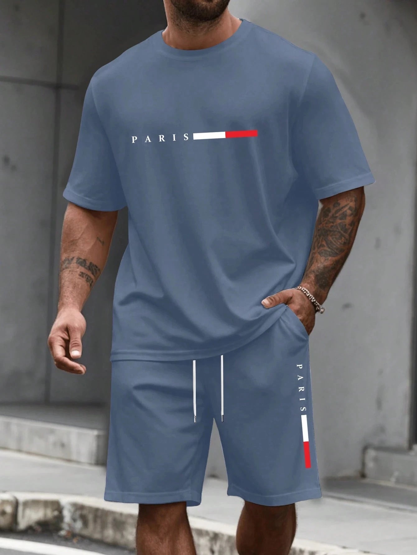 Tuta da uomo 2 pezzi  Camicia a maniche corte con scollo a O Pantaloncini Set Tuta da corsa da uomo T-shirt taglie forti Abbigliamento uomo T-shirt estiva