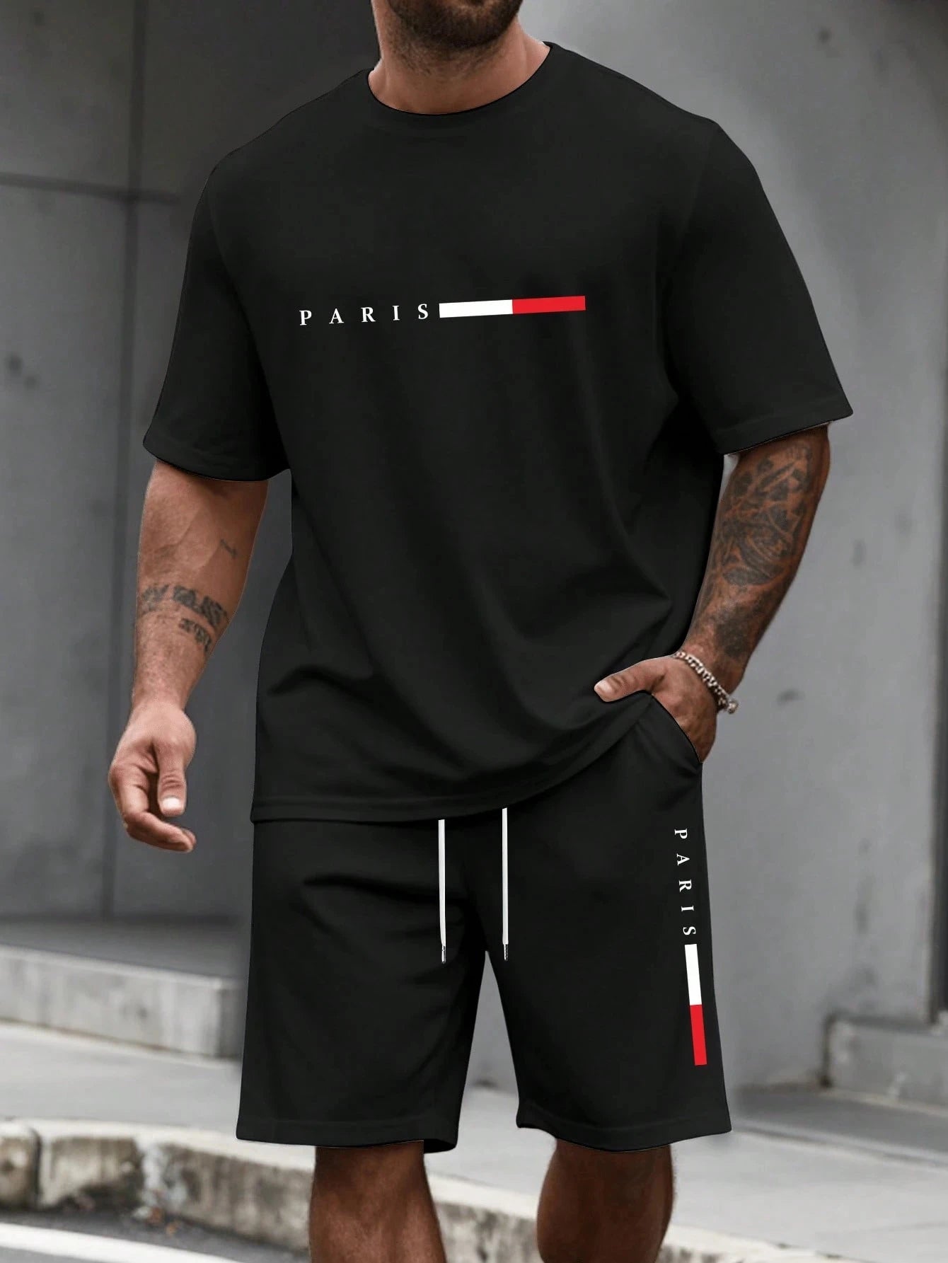 Tuta da uomo 2 pezzi  Camicia a maniche corte con scollo a O Pantaloncini Set Tuta da corsa da uomo T-shirt taglie forti Abbigliamento uomo T-shirt estiva