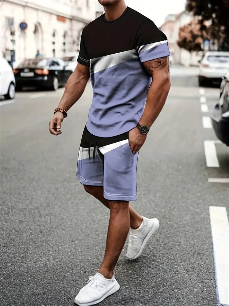 T-shirt a maniche corte da uomo nuova estate abbigliamento sportivo da viaggio all'aperto in due pezzi pantaloncini oversize abiti da allenamento