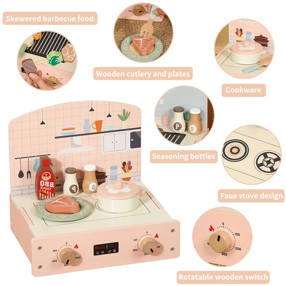 Cucina da gioco per bambini Giocattoli in legno Set da gioco da cucina per bambini con cibo da gioco Accessori da cucina Set da cucina Regalo per ragazze e ragazzi dai 3 anni in su
