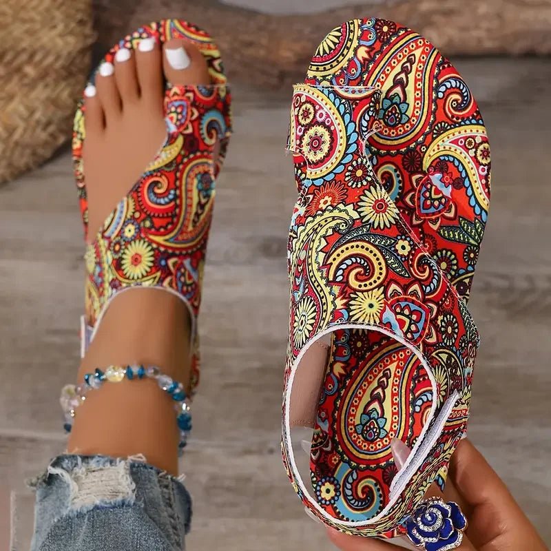 2025 Sandali piatti da donna Sandali bassi comodi stampati Scarpe stile romano della Boemia per le donne Scarpe moda Sandalias De Mujer
