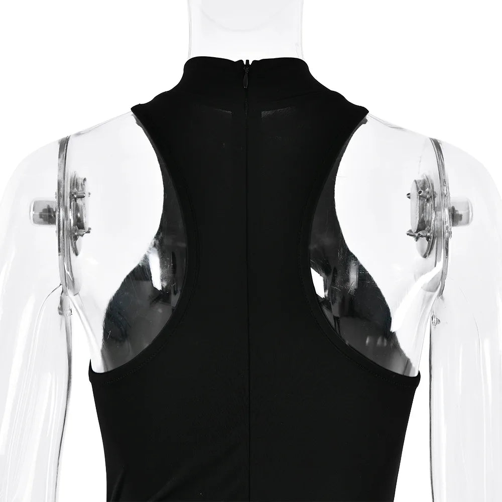 JULISSA MO Abito lungo da donna sexy scollato in raso Abito lungo nero senza maniche a vita alta Donna Autunno Skinny Elegante Party Clubwear