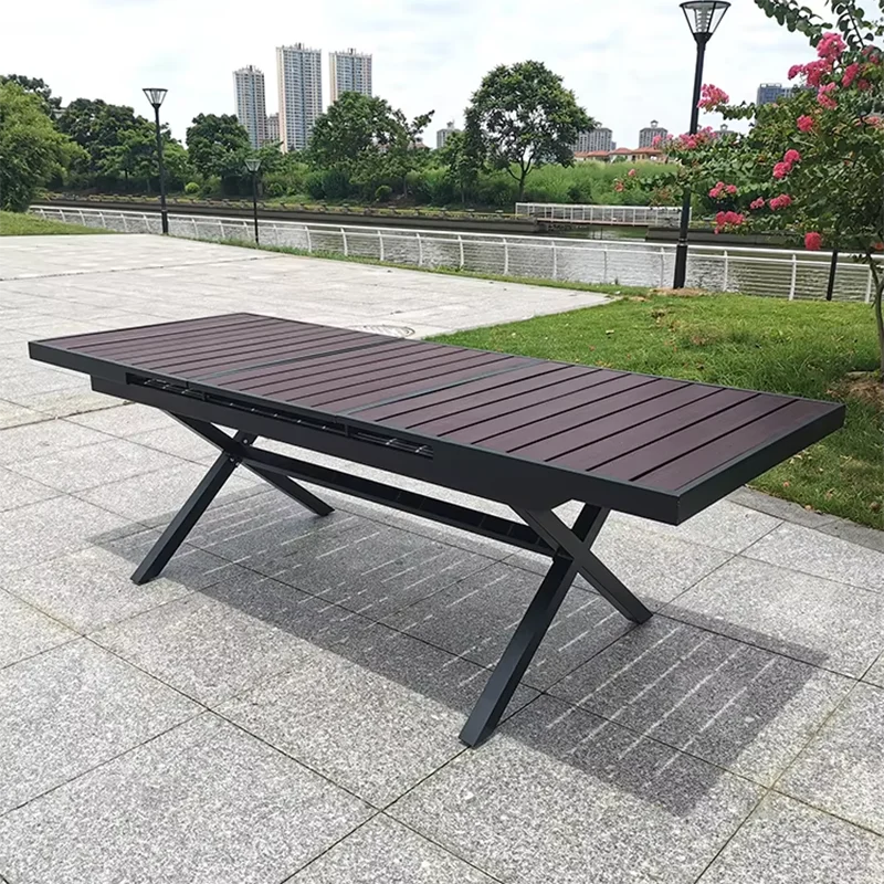 Tavolo da giardino Tavolo da esterno 180-240 cm Tavolo da pranzo rettangolare allungabile per patio Camera Cucina Hotel Mobili in legno di plastica
