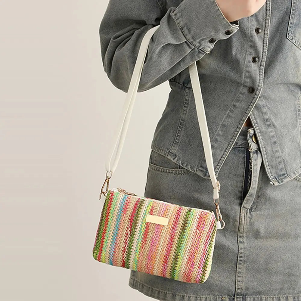 Elegante borsa in tessuto arcobaleno colorato Organizzatore da viaggio Borsa a tracolla portatile Tracolla regolabile Borsa a tracolla per ragazze Gita casual