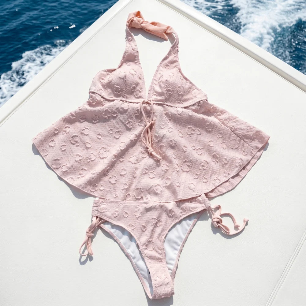 Elegante Costume da Bagno Bikini a Due Pezzi con Scollo all'Americana e Scollo a V, Vestibilità Slim, Set da Spiaggia Estivo Y2K per Donna