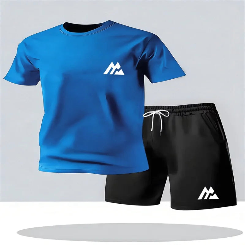 Set Sportivo da Uomo alla Moda, Maglietta a Maniche Corte e Pantaloncini, Completo Sportivo a Collo Tondo, Set 2 Pezzi