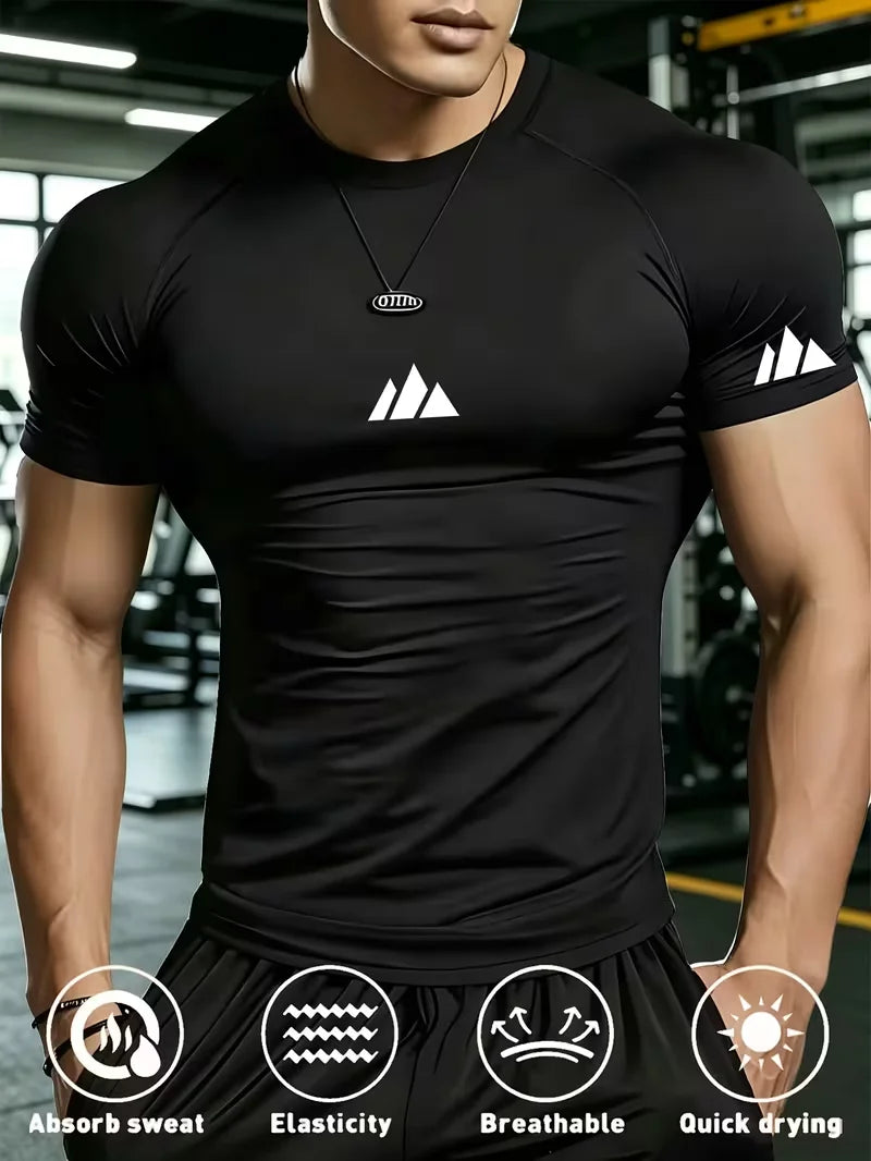 Nuova T-shirt da palestra aderente da uomo, traspirante, anti-sudore e ad asciugatura rapida, adatta per palestra, basket, corsa e ciclismo