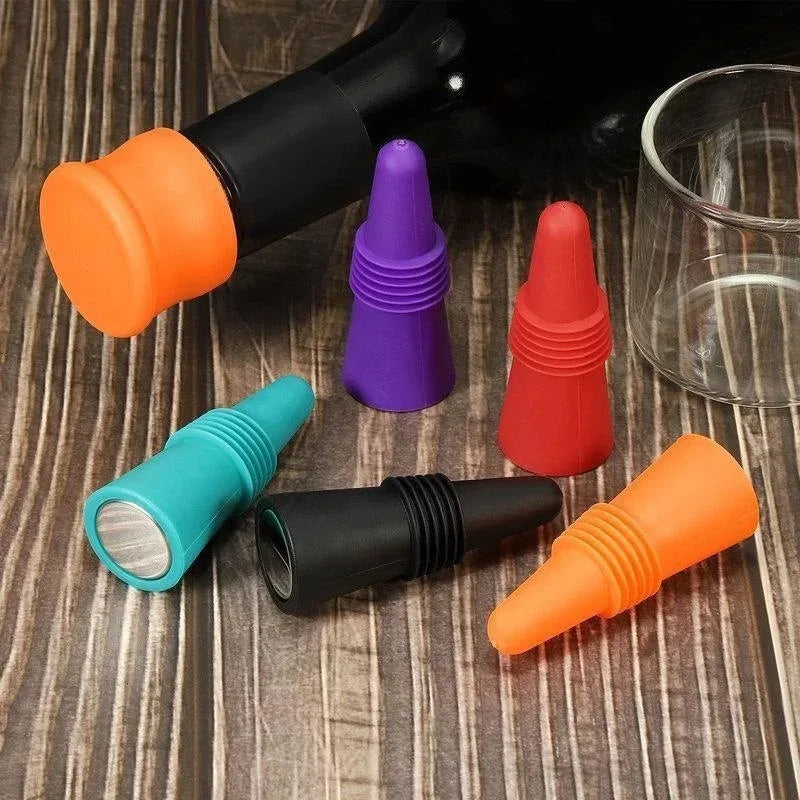 5 pezzi in silicone per vino e bevande, set di tappi per bottiglie di champagne, tappi sigillanti, tappo in sughero per vino, strumento per vino da bar