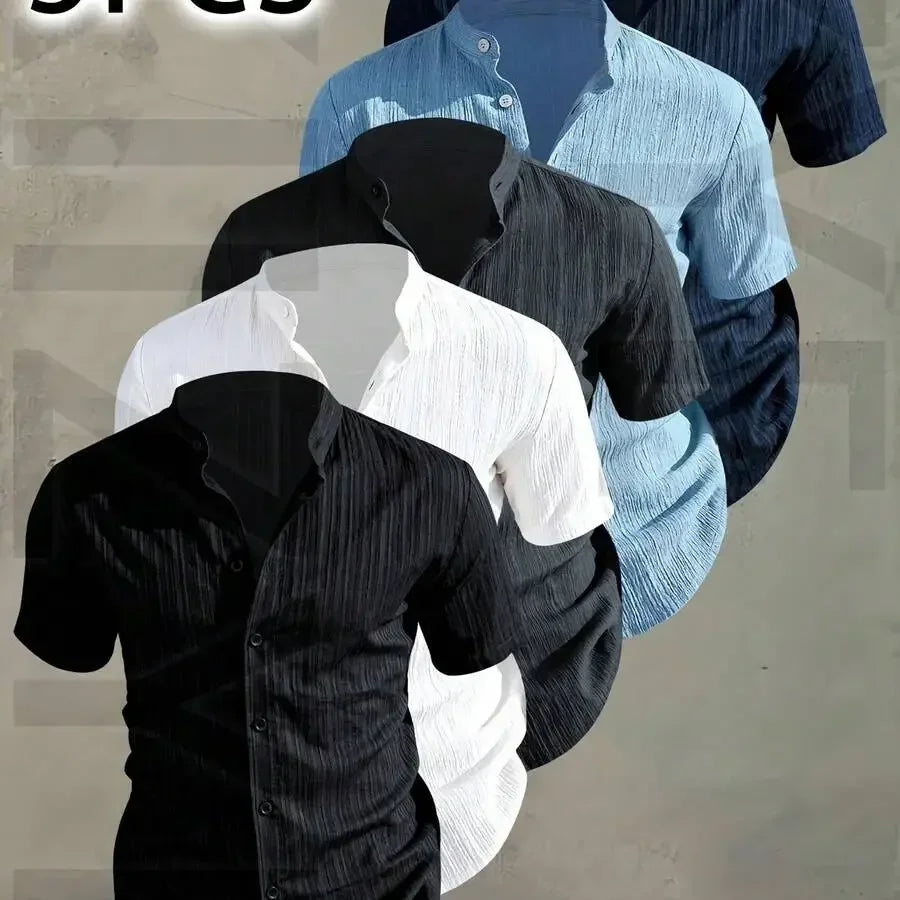 5 pezzi di camicie estive da uomo a maniche corte con bottoni, colletto rialzato, casual, leggere, traspiranti, in tinta unita