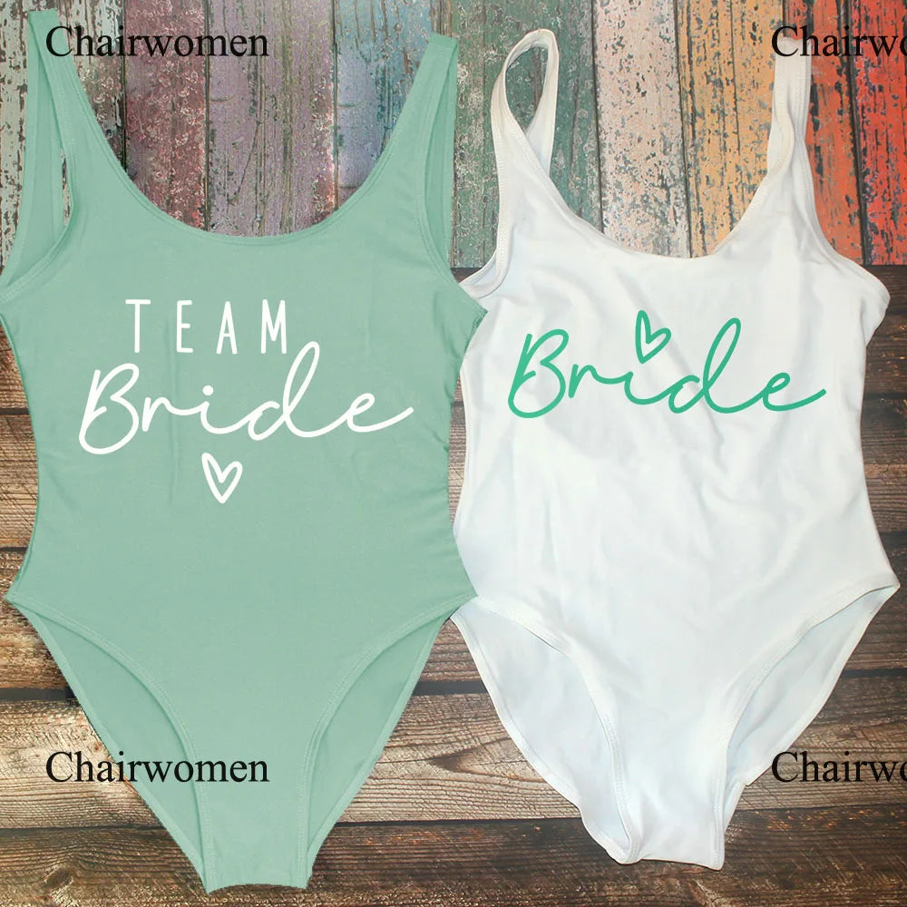 S-3XL Verde Stampa Team Sposa Costume intero Squad Donna Costumi da bagno Addio al nubilato Costume da bagno estivo Beatchwear Costume da bagno