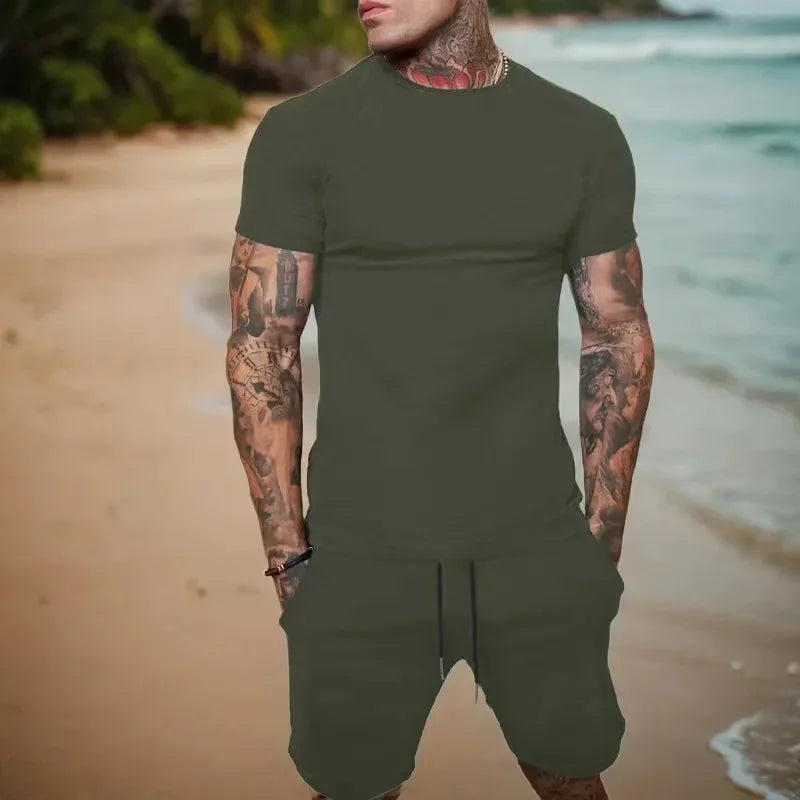 T-shirt e pantaloncini a maniche corte per abbigliamento sportivo traspirante da uomo nuovo estate 2025 set di abbigliamento popolare ad asciugatura rapida