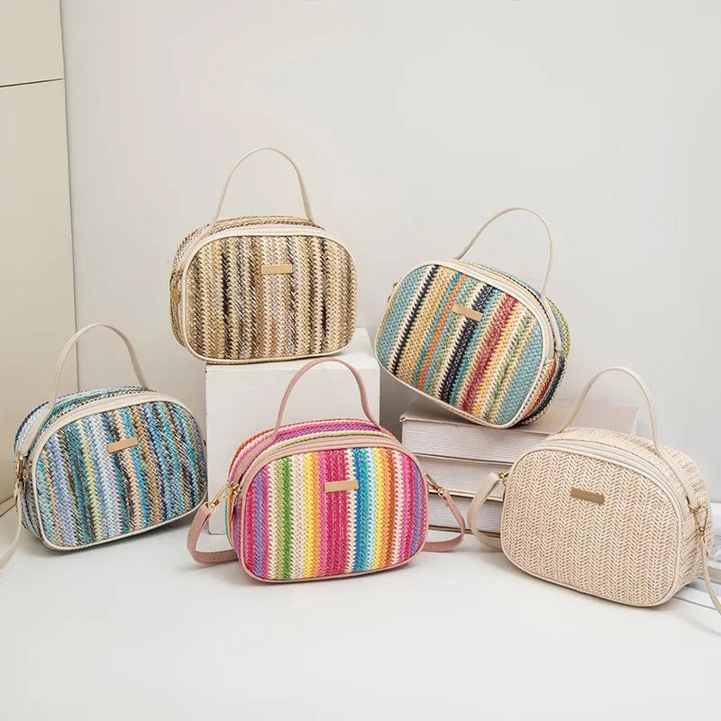 Borsa a Tracolla Mini Intrecciata Sweet Rainbow per Donne, Tendenza Moda Estate 2025, Borsa a Mano Singola a Tracolla, Forma Quadrata