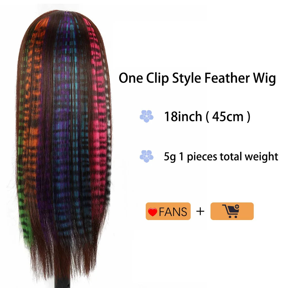 Extension per capelli sintetici 18 "lungo dritto da donna clip ad alta temperatura nell'estensione dei capelli parrucchino parrucca di piume blu rosa colorata