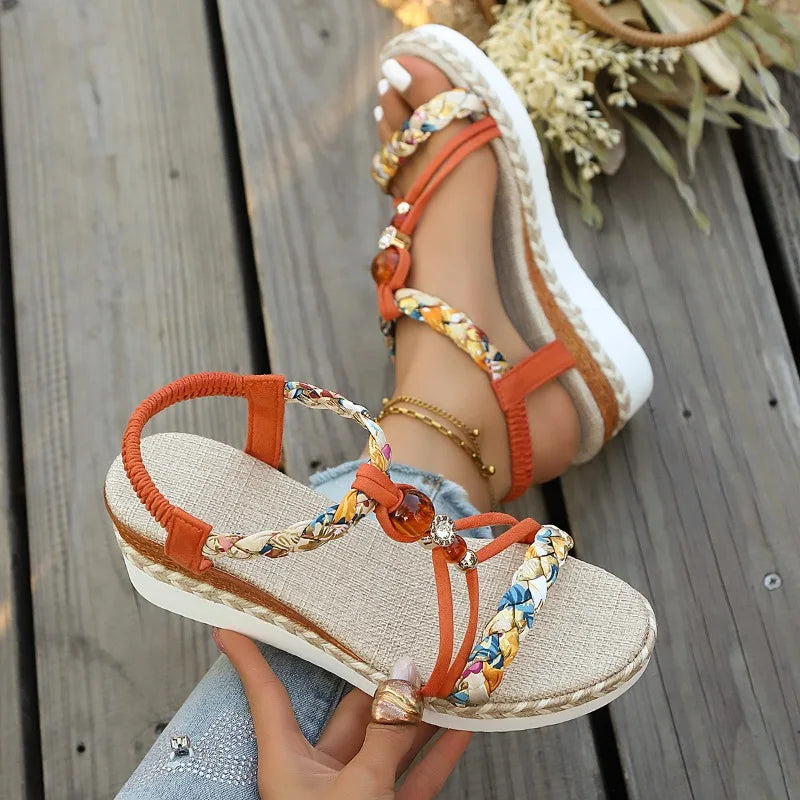 Nuovi Sandali Estivi con Zeppa per Donne, Scarpe Leggere con Punta Aperta, Comode con Fascia Elastica, Sandali con Tacco Alto e Piattaforma