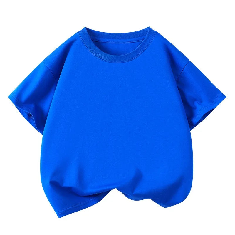 T-shirt sportiva casual a maniche corte in puro cotone per bambini, tinta unita, girocollo, estiva, traspirante, morbida, per bambini