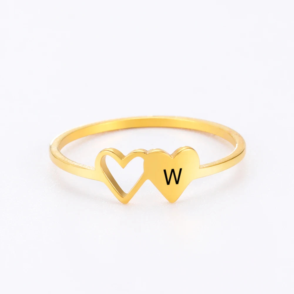 Skyrim Minimalista Doppi Cuori Lettera Iniziale Anelli Donne In Acciaio Inox AZ Alfabeto Anello Alla Moda 2026 Gioelleria Raffinata E Alla Moda Regalo