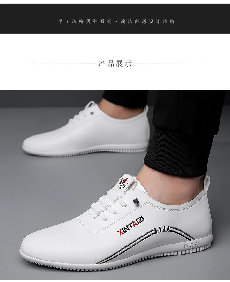 2024 scarpe casual da uomo in pelle versatili calzature bianche da lavoro moda antiscivolo mocassini comodi maschili nuovo piatto leggero