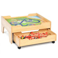 Tavolo con set trenino in legno per bambini con 100 pezzi multicolori e ruote bloccabili
