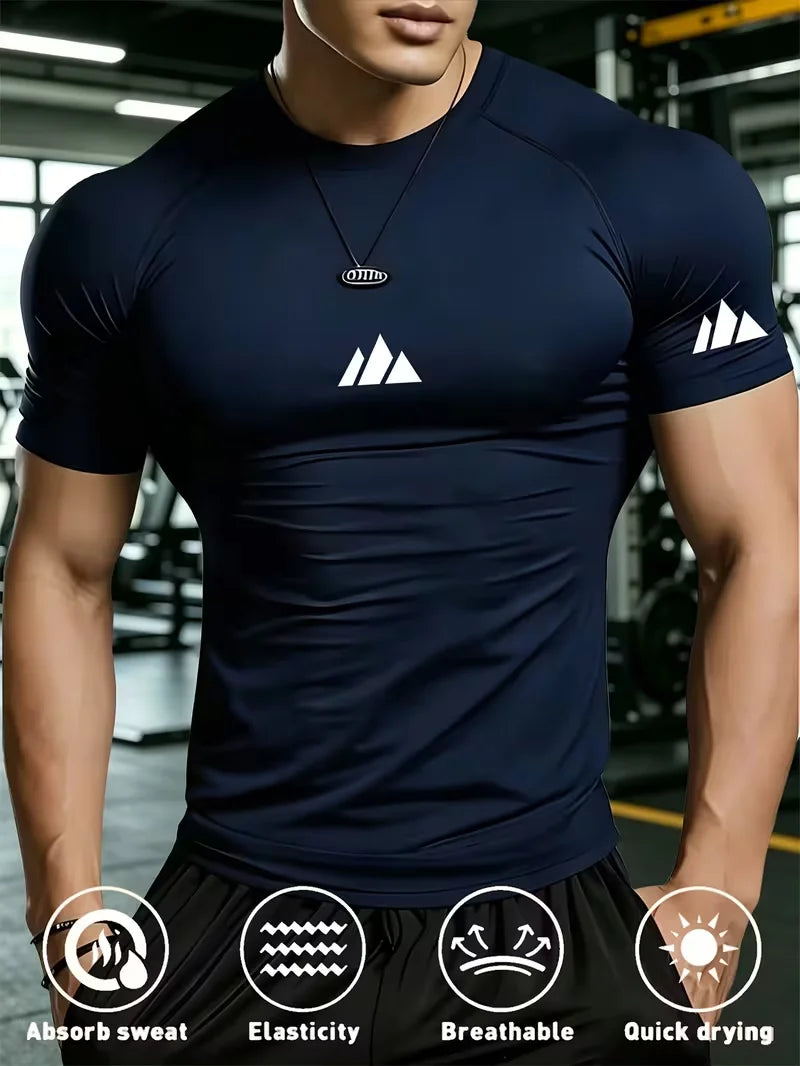 Nuova T-shirt da palestra aderente da uomo, traspirante, anti-sudore e ad asciugatura rapida, adatta per palestra, basket, corsa e ciclismo