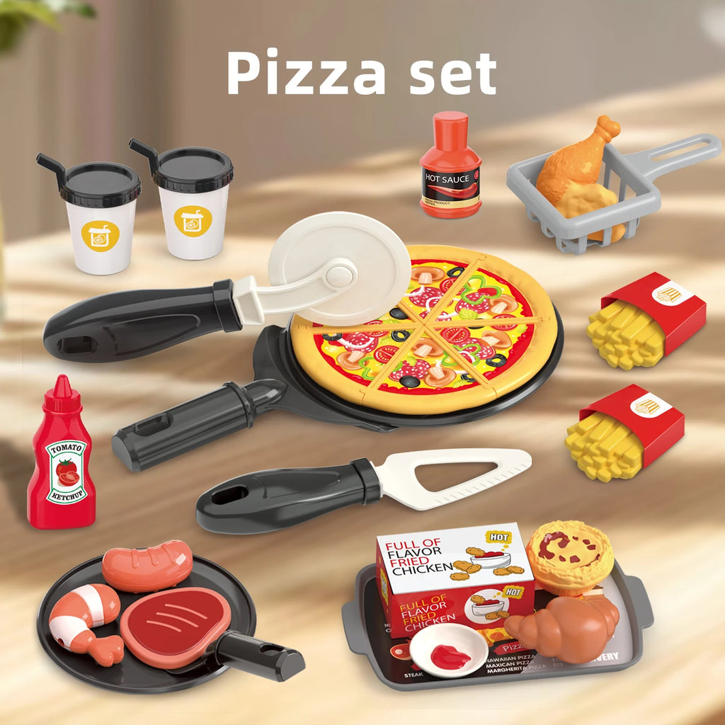 Giochi per bambini: giochi di finzione, barbecue, fast food, pizza, sushi, tè pomeridiano, dessert, cibo da cucina, set di giocattoli