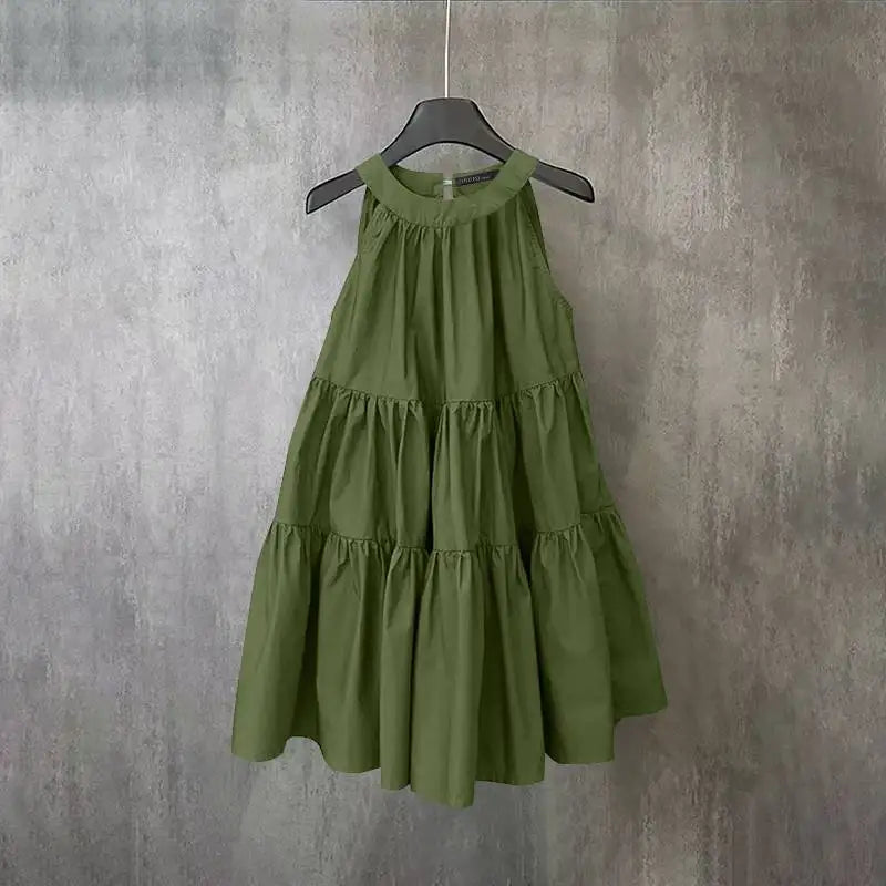 ZANZEA Abito estivo senza maniche a strati con scollo all'americana Donna Coreano con volant Patchwork Abito da spiaggia O-Collo Vestito estivo allentato Sweety Party Vestido