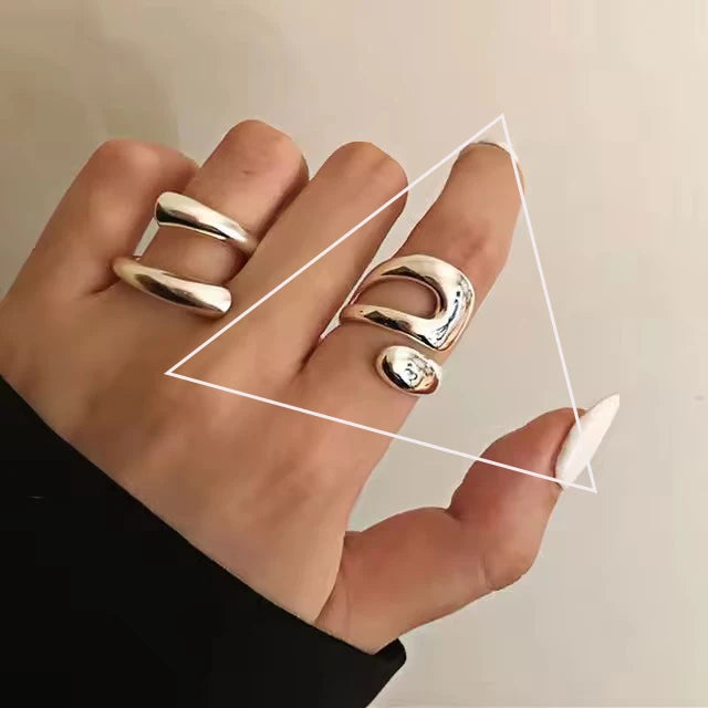 PANJBJ 925 anelli in pietra nera geometrica in argento sterling per le donne ragazza coreana semplice regolabile coppia gioielli Dropshipping