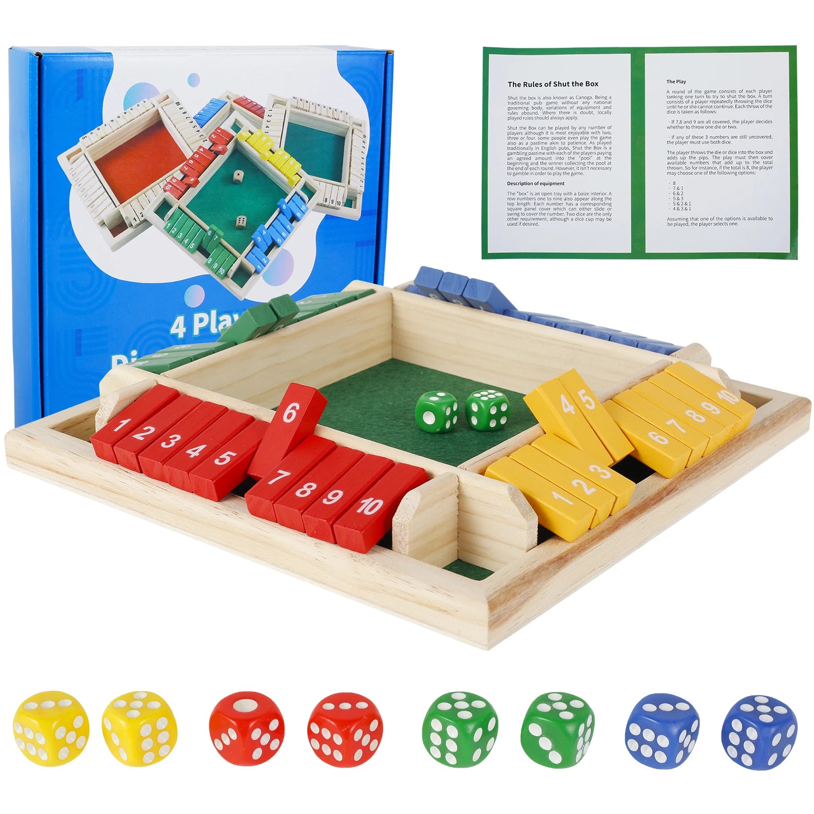 4 giocatori Chiudi la scatola Gioco di dadi Tavolo di legno Tavolo per famiglie Gioco di matematica Interazione genitore-figlio Classici Gioco da tavolo Versione