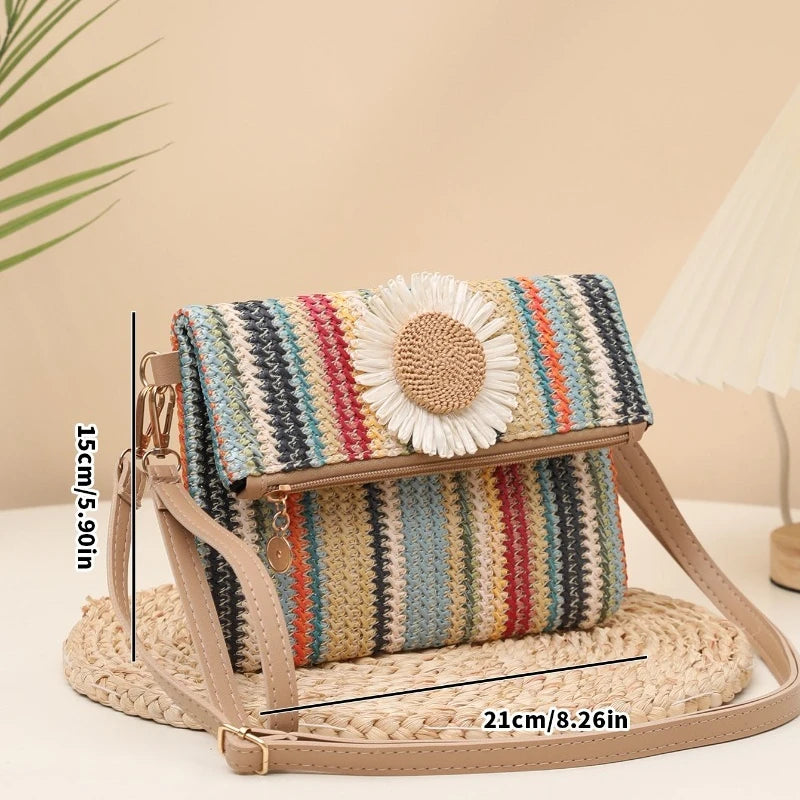 Nuova Borsa a Tracolla da Donna alla Moda, Piccola Borsa Intrecciata con Fiori, Borsa Semplice ed Elegante con Catena Quadrata, Borsetta Tote