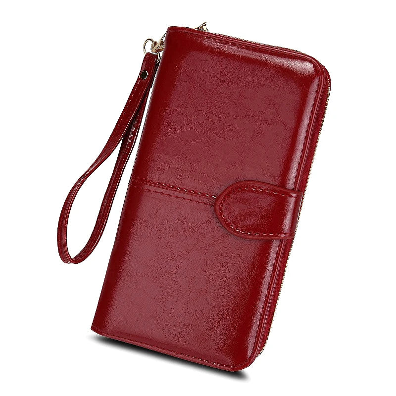 Portafoglio da donna di alta qualità, antifurto, in pelle, con cerniera lunga, grande, pochette da donna, porta carte.