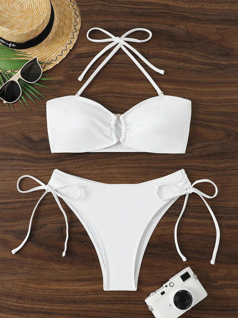 Bikini a Vita Alta da Donna 2026, Costume da Bagno Annodato, Abbigliamento da Spiaggia Brasiliano con Push-Up