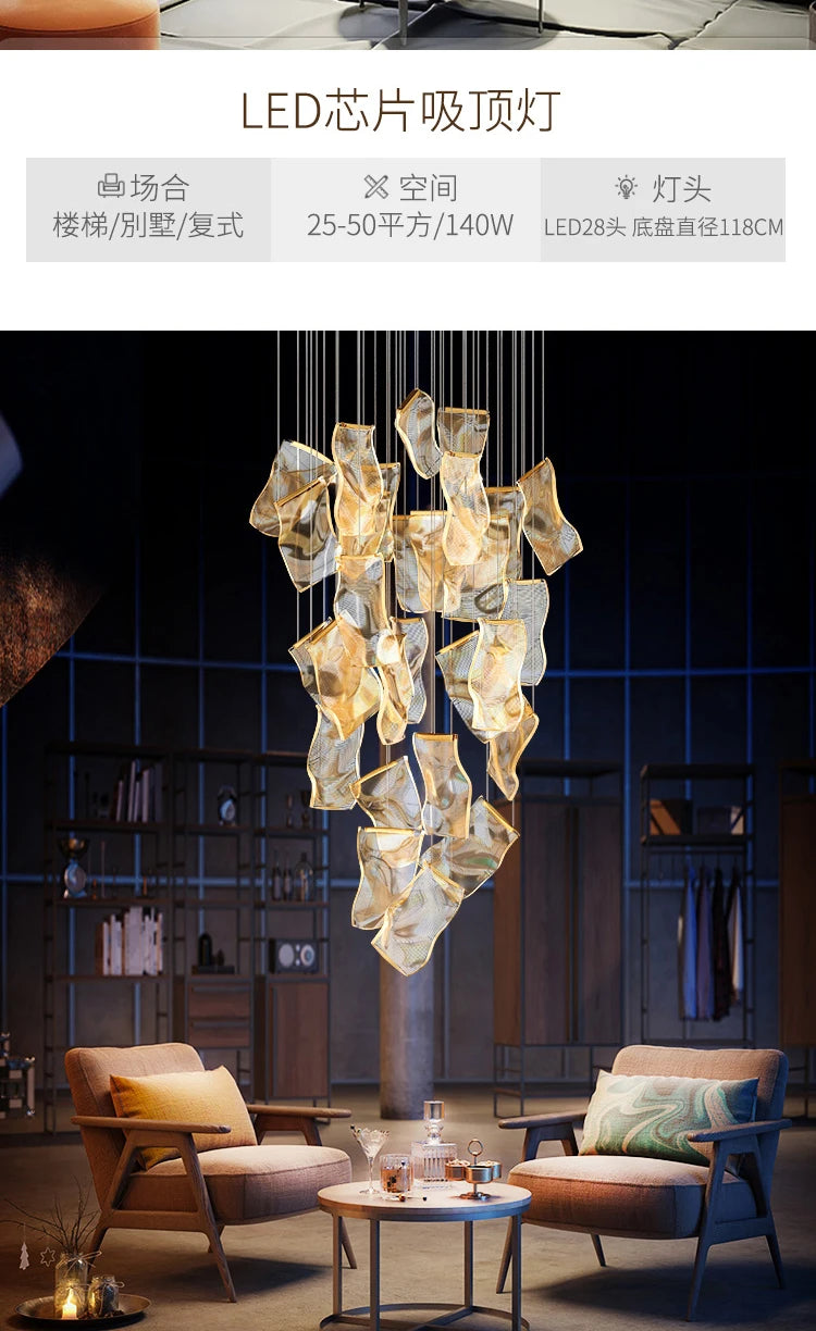 Modern Light Luxury Light Guide LED Long Strip Chandelier Living Room Dining Room Whole House Complete Set Lighting Duplex Rotat