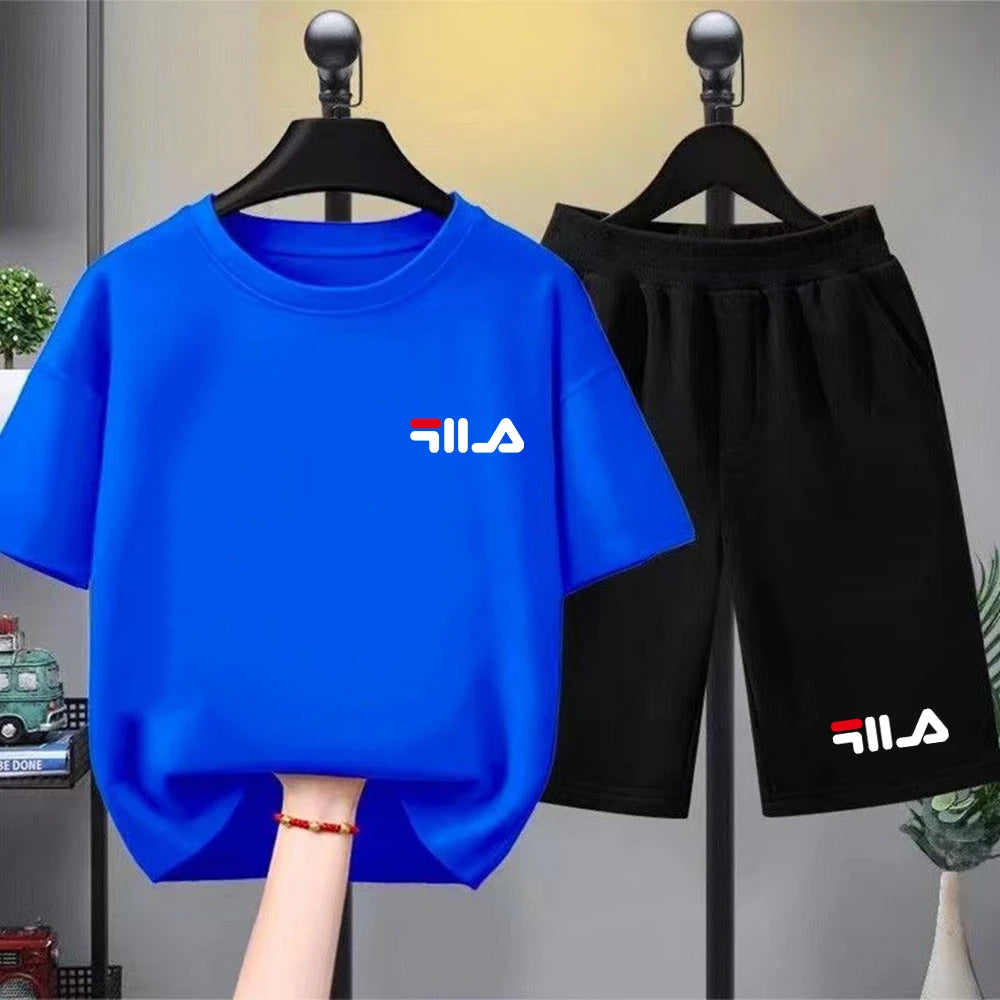 Set Estivo di Marca: T-shirt Bianca + Pantaloncini, Nuovo Abbigliamento per Bambini 3-12 Anni, Completo Sportivo Casual a Maniche Corte