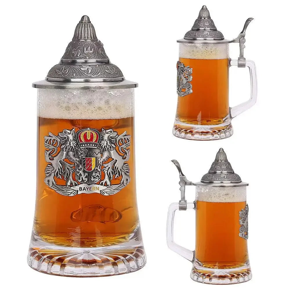 Boccale da birra in vetro Tazza da vino creativa Decorazioni per la casa Tazza da caffè in vetro con manico Stile tedesco di grande capacità con coperchio Tazza da acqua Regalo da uomo