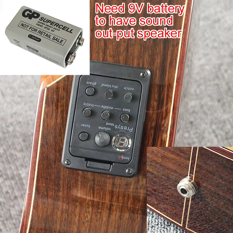 Chitarra acustica elettrica da 40 pollici a 6 corde Colore naturale Colore marrone Chitarra folk di alta qualità con parte superiore in legno massello di abete rosso