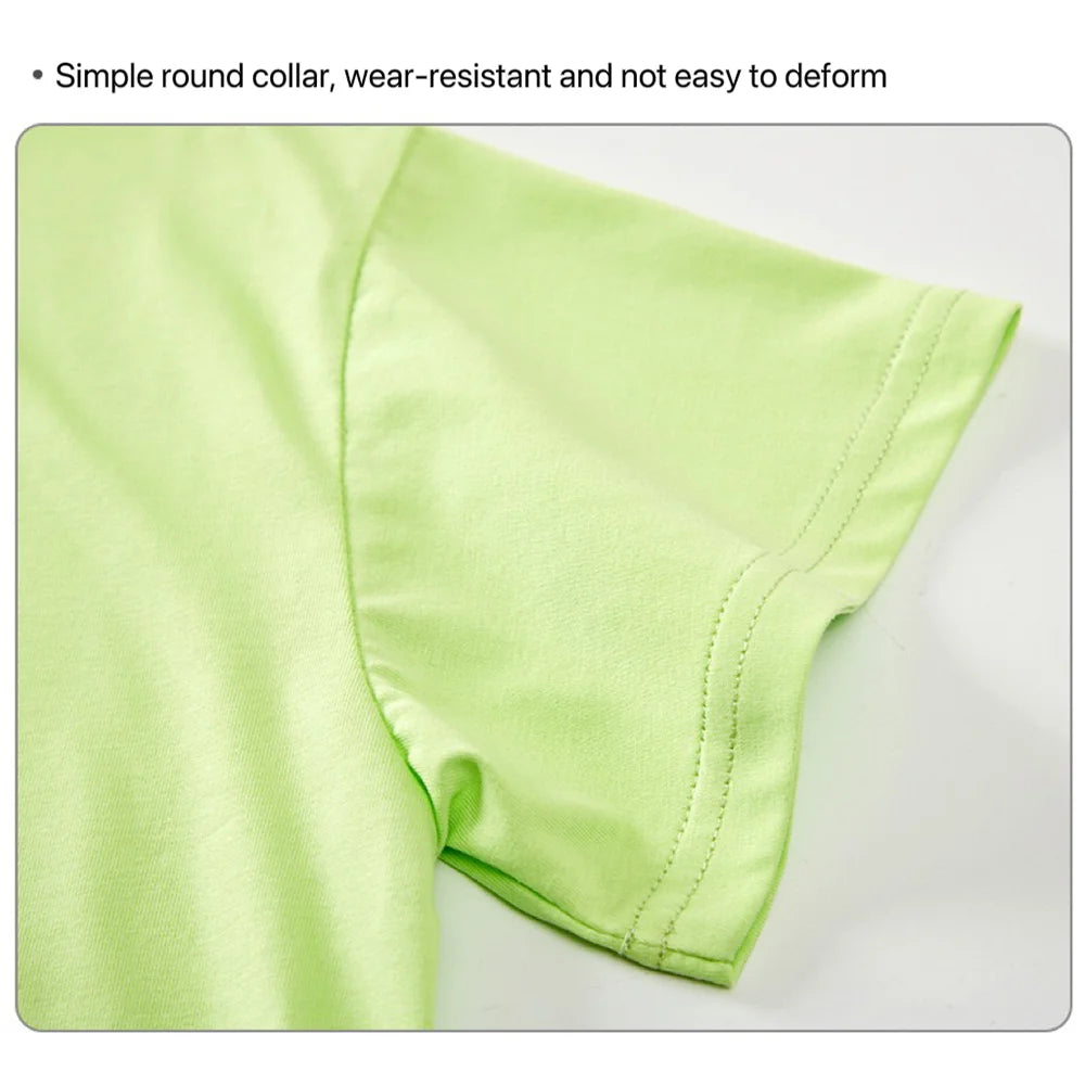 T-shirt sportiva casual a maniche corte in puro cotone per bambini, tinta unita, girocollo, estiva, traspirante, morbida, per bambini