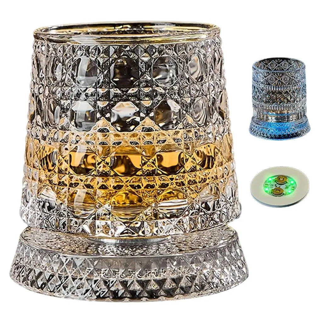 Set di 1 Bicchiere da Whisky Rotante da 260ML, Bicchiere Creativo in Cristallo Premium per Birra, Bicchiere per Liquori con Base, Bicchiere da Vino Dritto con Rilievo