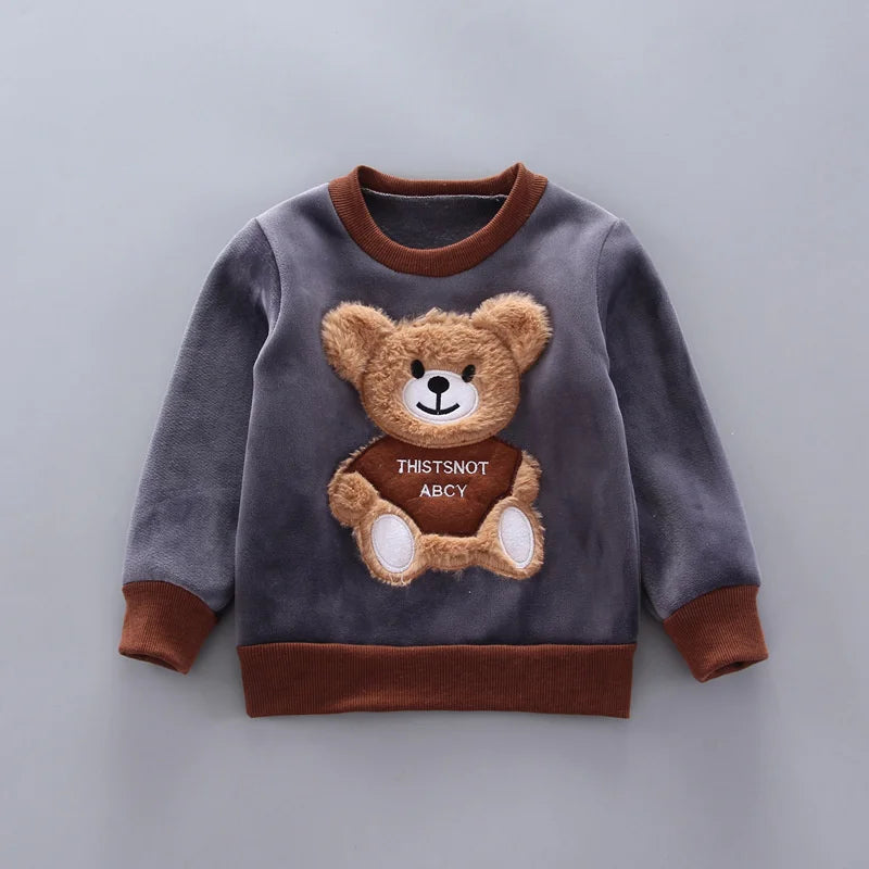 Nuovo inverno set di abbigliamento per bambini autunno ragazzi ragazze cotone spesso caldo maglione con cappuccio cartone animato orso carino tre pezzi vestito per bambini 0-4 anni